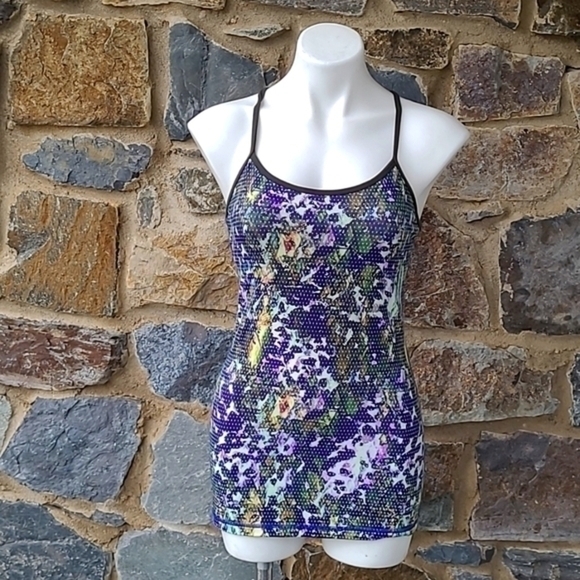 Lululemon Athletica Power Y Tank Floral Sport White Multi / Gator Green Size 6 - Picture 1 of 5